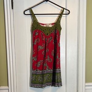 Bohemian Red and Green Tunic Top